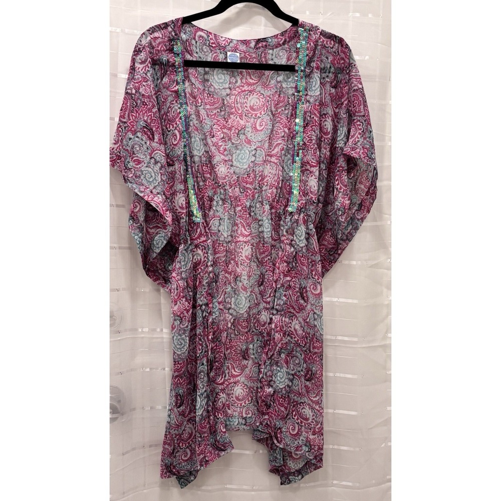 Sorbetto Paisley Kimono Cover Up One Size Pink Blue Sheer Boho Beach